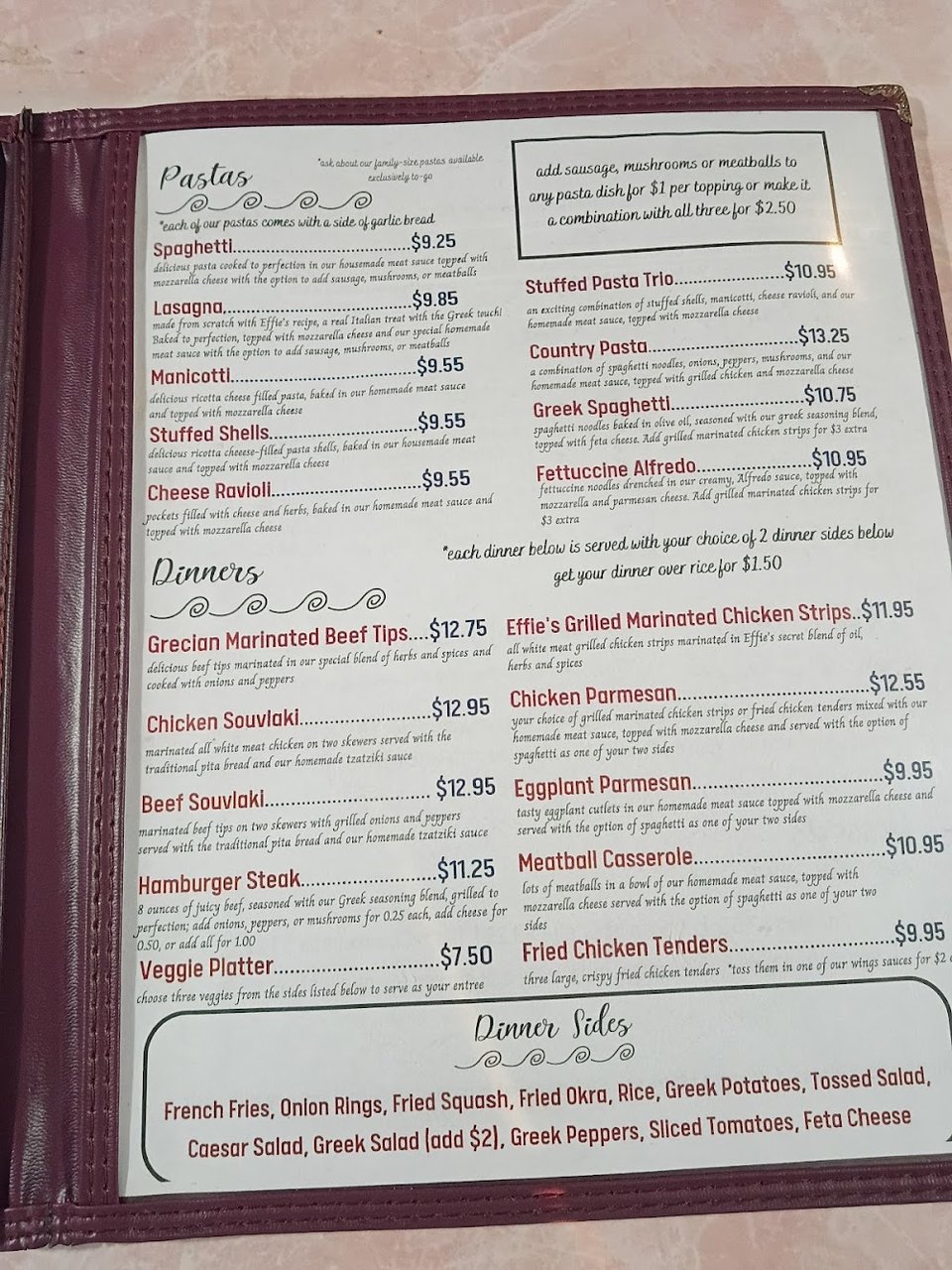 Menu board with subs, burgers, and appetizers.
