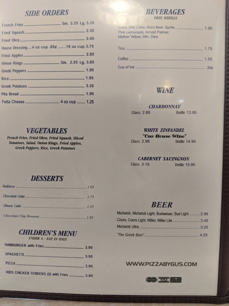 Printed menu showing hot oven subs.